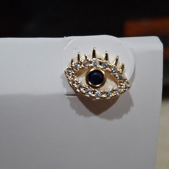 18K Gold Plated Diamond Evil Eye Earrings - Picture 7 of 9